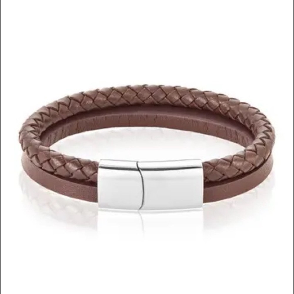 ADORNIA Braided Leather & Silver Clasp Bracelet